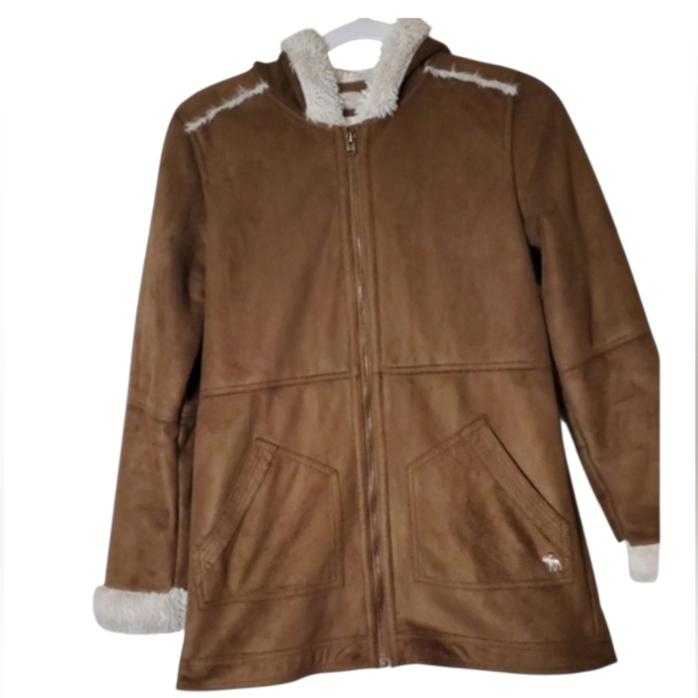Abercrombie Kids Sherpa Lined Faux Suede Hooded Jacket BrownCoat 15/16
